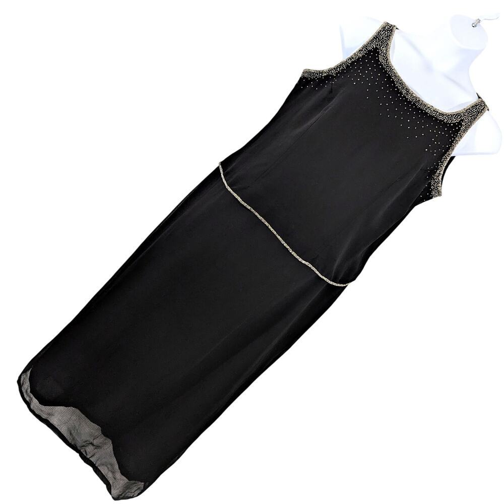 JMD NEW YORK! GORGEOUS BLACK W/IRIDESCENT SILVER BEADING GOWN, DRESS! SZ 2X